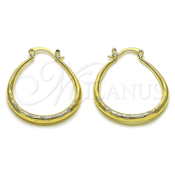 Gold Filled Hoop Earrings — Medium Hoop Hollow Design Diamond Cutting 02. — alternate product view — SKU 163538 | Oro Laminado aretes de aro — Medium Hoop Hollow diseño Diamond Cutting 02. — SKU 163538