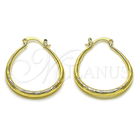 Oro Laminado Medium Hoop, Gold Filled Style Hollow Design, Diamond Cutting Finish, Golden Finish, 02.163.0409.30