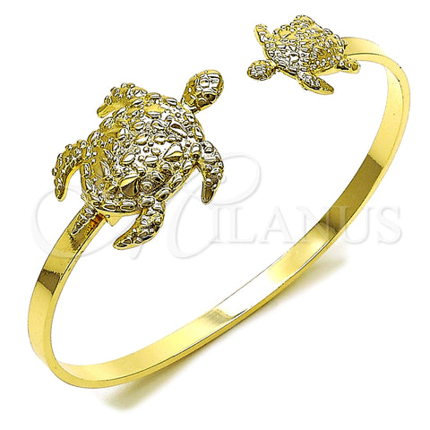 Oro Laminado Individual Bangle, Gold Filled Style Turtle Design, Polished, Golden Finish, 07.413.0006 (04 MM Thickness, One size fits all)