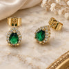 Oro Laminado Stud Earring, Gold Filled Style Teardrop and Cluster Design, with Green and White Cubic Zirconia, Polished, Golden Finish, 02.156.0740.2