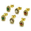 Oro Laminado Stud Earring, Gold Filled Style Teardrop and Cluster Design, with Garnet and White Cubic Zirconia, Polished, Golden Finish, 02.156.0741.1