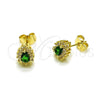 Oro Laminado Stud Earring, Gold Filled Style Teardrop and Cluster Design, with Green and White Cubic Zirconia, Polished, Golden Finish, 02.156.0741.2