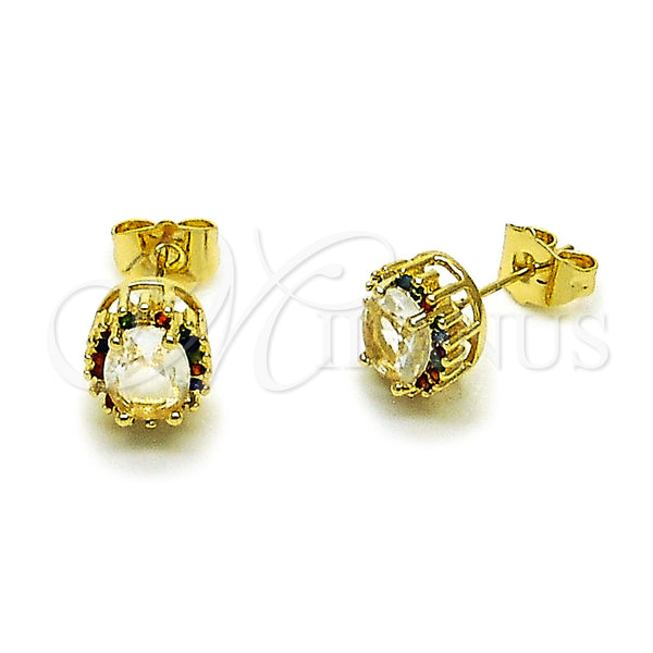 Oro Laminado Stud Earring, Gold Filled Style Cluster Design, Polished, Golden Finish, 02.156.0742