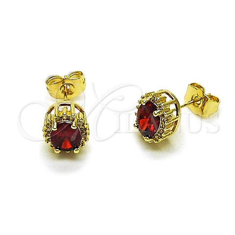 Oro Laminado Stud Earring, Gold Filled Style Cluster Design, with Garnet and White Cubic Zirconia, Polished, Golden Finish, 02.156.0742.1