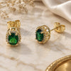 Oro Laminado Stud Earring, Gold Filled Style Cluster Design, with Green and White Cubic Zirconia, Polished, Golden Finish, 02.156.0742.2