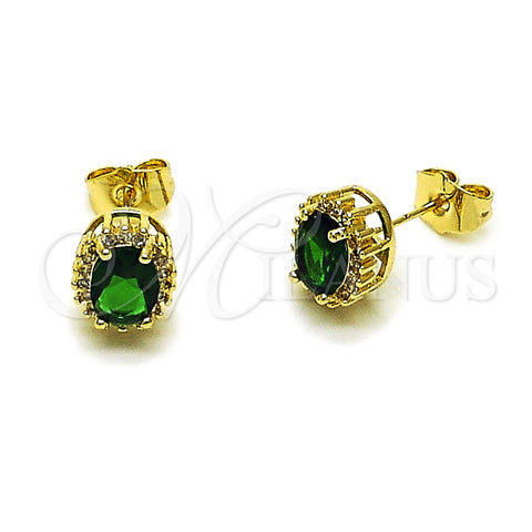 Oro Laminado Stud Earring, Gold Filled Style Cluster Design, with Green and White Cubic Zirconia, Polished, Golden Finish, 02.156.0742.2