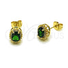 Oro Laminado Stud Earring, Gold Filled Style Cluster Design, with Green and White Cubic Zirconia, Polished, Golden Finish, 02.156.0742.2