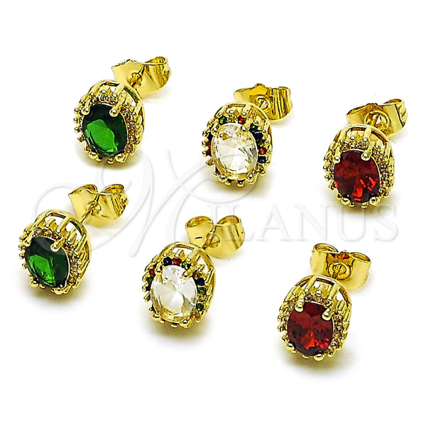 Gold Filled Ring — Stud Earring Cluster Design with Green and White — main product view — SKU 163559 | Oro Laminado anillo — Stud Earring Cluster diseño with Green and blanco — SKU 163559
