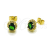Oro Laminado Stud Earring, Gold Filled Style Cluster Design, with Green and White Cubic Zirconia, Polished, Golden Finish, 02.156.0743.2