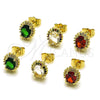 Oro Laminado Stud Earring, Gold Filled Style Cluster Design, with Green and White Cubic Zirconia, Polished, Golden Finish, 02.156.0743.2