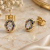 Oro Laminado Stud Earring, Gold Filled Style Cluster Design, with White Cubic Zirconia and Multicolor Micro Pave, Polished, Golden Finish, 02.156.0709.1