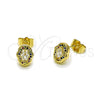 Oro Laminado Stud Earring, Gold Filled Style Cluster Design, with White Cubic Zirconia and Multicolor Micro Pave, Polished, Golden Finish, 02.156.0709.1