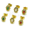 Oro Laminado Stud Earring, Gold Filled Style Cluster Design, with White Cubic Zirconia and Multicolor Micro Pave, Polished, Golden Finish, 02.156.0709.1