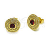 Oro Laminado Stud Earring, Gold Filled Style Cluster Design, with Garnet Cubic Zirconia and White Micro Pave, Polished, Golden Finish, 02.156.0744.1