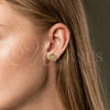 Oro Laminado Stud Earring, Gold Filled Style Cluster Design, with Green Cubic Zirconia and White Micro Pave, Polished, Golden Finish, 02.156.0744.2