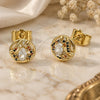 Oro Laminado Stud Earring, Gold Filled Style Cluster Design, with White Cubic Zirconia and Multicolor Micro Pave, Polished, Golden Finish, 02.156.0745