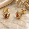 Oro Laminado Stud Earring, Gold Filled Style Cluster Design, with Garnet Cubic Zirconia and White Micro Pave, Polished, Golden Finish, 02.156.0745.1