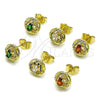 Oro Laminado Stud Earring, Gold Filled Style Cluster Design, with Green Cubic Zirconia and White Micro Pave, Polished, Golden Finish, 02.156.0745.2