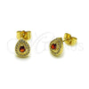 Oro Laminado Stud Earring, Gold Filled Style Teardrop and Cluster Design, with Garnet Cubic Zirconia and White Micro Pave, Polished, Golden Finish, 02.156.0746.1