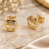 Oro Laminado Stud Earring, Gold Filled Style Tree Design, with Multicolor Micro Pave, Polished, Golden Finish, 02.156.0572.1