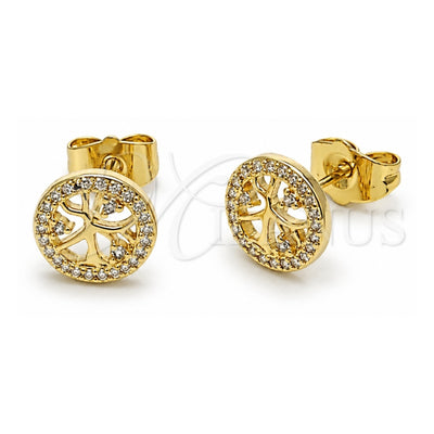 Oro Laminado Stud Earring, Gold Filled Style Tree Design, with White Cubic Zirconia, Polished, Golden Finish, 02.156.0747
