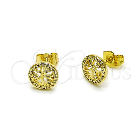 Oro Laminado Stud Earring, Gold Filled Style Tree Design, with White Cubic Zirconia, Polished, Golden Finish, 02.156.0747