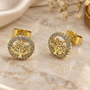 Oro Laminado Stud Earring, Gold Filled Style Tree Design, with White Micro Pave, Polished, Golden Finish, 02.156.0748