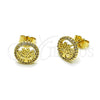 Oro Laminado Stud Earring, Gold Filled Style Tree Design, with White Micro Pave, Polished, Golden Finish, 02.156.0748