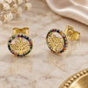 Oro Laminado Stud Earring, Gold Filled Style Tree Design, with Multicolor Micro Pave, Polished, Golden Finish, 02.156.0748.1