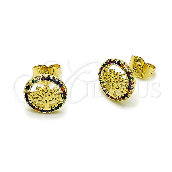 Gold Filled Ring — Stud Earring Tree Design with Multicolor Micro Pave — main product view — SKU 163579 | Oro Laminado anillo — Stud Earring Tree diseño with Multicolor Micro Pave — SKU 163579