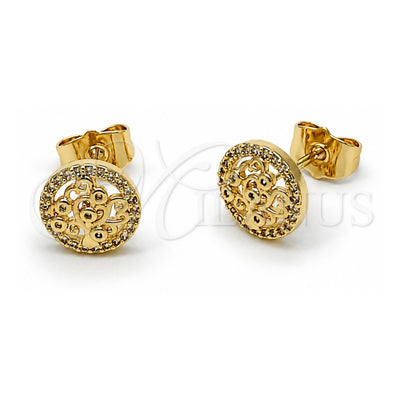 Oro Laminado Stud Earring, Gold Filled Style Tree Design, with White Cubic Zirconia and White Micro Pave, Polished, Golden Finish, 02.156.0749