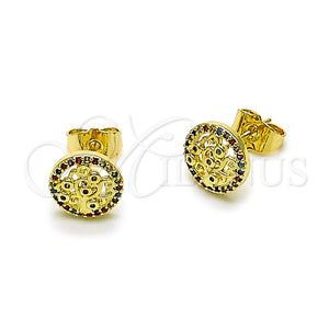 Gold Filled Ring — Stud Earring Tree Design with Multicolor Micro Pave — main product view — SKU 163581 | Oro Laminado anillo — Stud Earring Tree diseño with Multicolor Micro Pave — SKU 163581