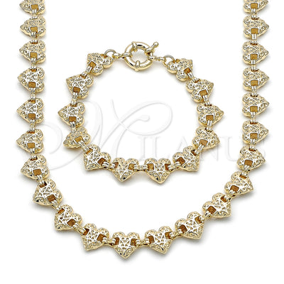 Oro Laminado Necklace and Bracelet, Gold Filled Style Heart and Anchor Design, Polished, Golden Finish for wholesale, main product view