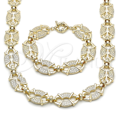 Oro Laminado Necklace and Bracelet, Gold Filled Style Puff Mariner Design, Polished, Golden Finish, 06.418.0003.18