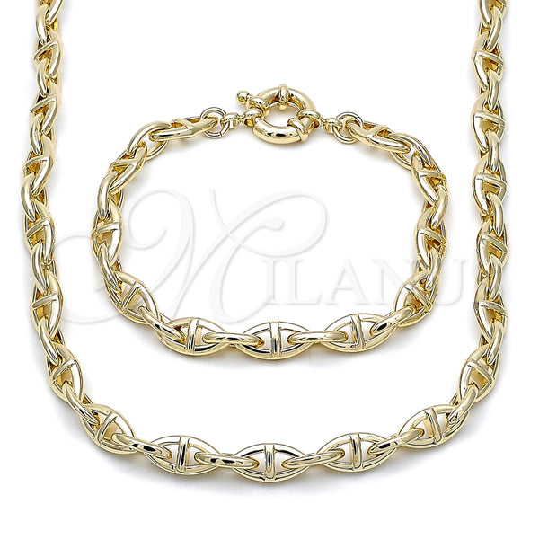 Oro Laminado Necklace and Bracelet, Gold Filled Style Puff Mariner and Mariner Design, Polished, Golden Finish, 06.418.0004.18