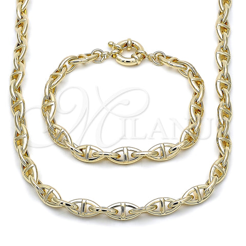 Oro Laminado Necklace and Bracelet, Gold Filled Style Puff Mariner and Mariner Design, Polished, Golden Finish, 06.418.0004.18