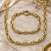 Oro Laminado Necklace and Bracelet, Gold Filled Style Puff Mariner and Mariner Design, Polished, Golden Finish, 06.418.0004.18