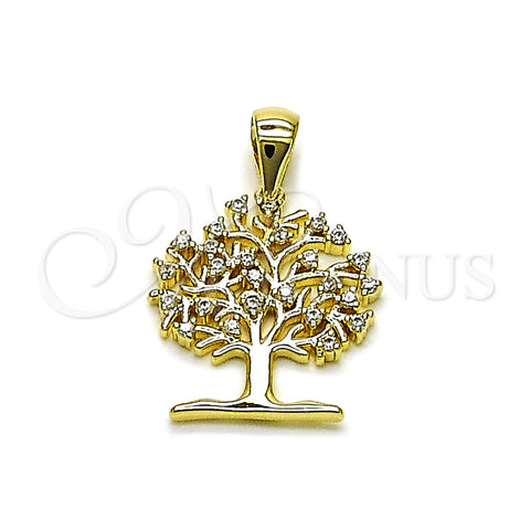 Oro Laminado Fancy Pendant, Gold Filled Style Tree Design, with White Cubic Zirconia, Polished, Golden Finish, 05.156.0212