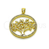 Oro Laminado Fancy Pendant, Gold Filled Style Tree Design, with White Micro Pave, Polished, Golden Finish, 05.156.0213
