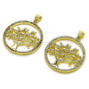 Oro Laminado Fancy Pendant, Gold Filled Style Tree Design, with Multicolor Micro Pave, Polished, Golden Finish, 05.156.0213.1