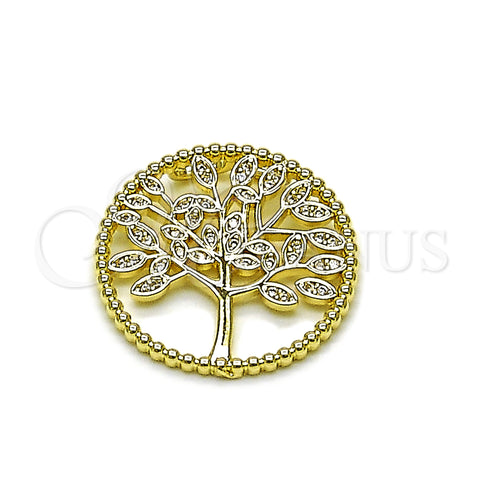 Oro Laminado Fancy Pendant, Gold Filled Style Tree Design, with White Micro Pave, Polished, Golden Finish, 05.156.0214