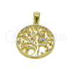 Oro Laminado Fancy Pendant, Gold Filled Style Tree and Owl Design, with White Micro Pave, Polished, Golden Finish, 05.156.0216