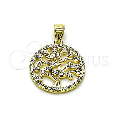 Oro Laminado Fancy Pendant, Gold Filled Style Tree Design, with White Cubic Zirconia, Polished, Golden Finish, 05.156.0217