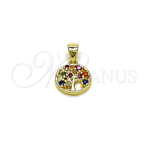 Gold Filled Pendant — Fancy Pendant Tree Design with Multicolor Cubic Zirconia — main product view — SKU 163595 | Oro Laminado dije — elegante Pendant Tree diseño with Multicolor Cubic Zirconia — SKU 163595