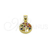 Oro Laminado Fancy Pendant, Gold Filled Style Tree Design, with Multicolor Cubic Zirconia, Polished, Golden Finish, 05.156.0218