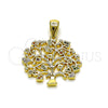 Oro Laminado Fancy Pendant, Gold Filled Style Tree and Heart Design, with Multicolor Micro Pave, Polished, Golden Finish, 05.156.0221