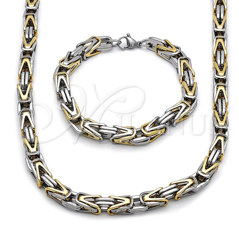 Stainless Steel Necklace and Bracelet, Polished, Two Tone, 06.435.0007.1.22