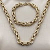 Stainless Steel Necklace and Bracelet, Polished, Golden Finish, 06.435.0007.2.22