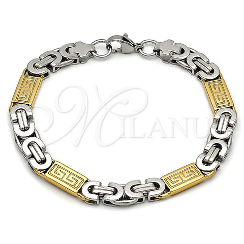 Stainless Steel Fancy Bracelet, Greek Key Design, Polished, Two Tone, 03.116.0045.09