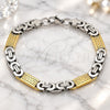 Stainless Steel Fancy Bracelet, Greek Key Design, Polished, Two Tone, 03.116.0045.09 (09 MM Thickness, 9 Inches Length)